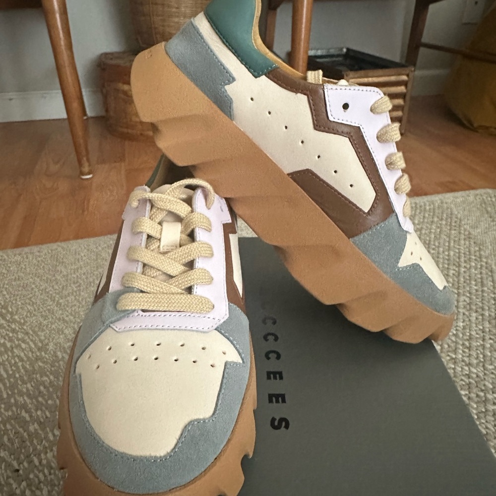 Cream and Brown Retro Chunky Sneakers